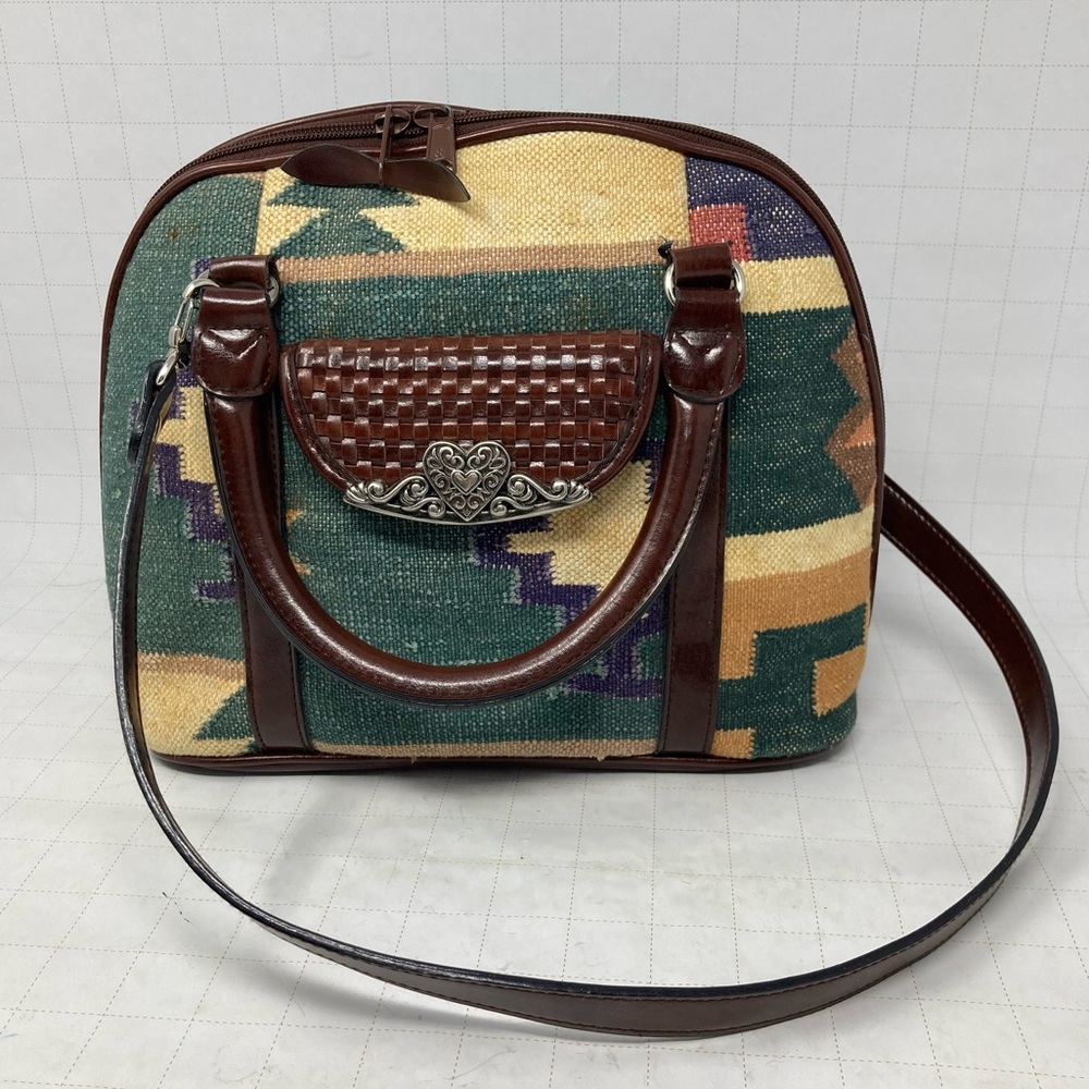 Legacy Vintage leather & tapestry southwest tribal print handbag crossbody strap